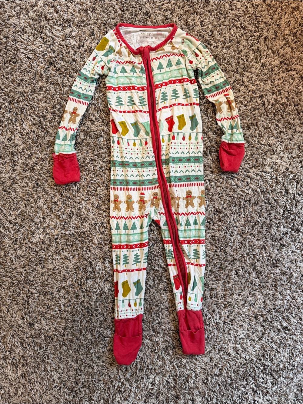 Little Sleepies Holiday Gingerbread & Stocking Zippy